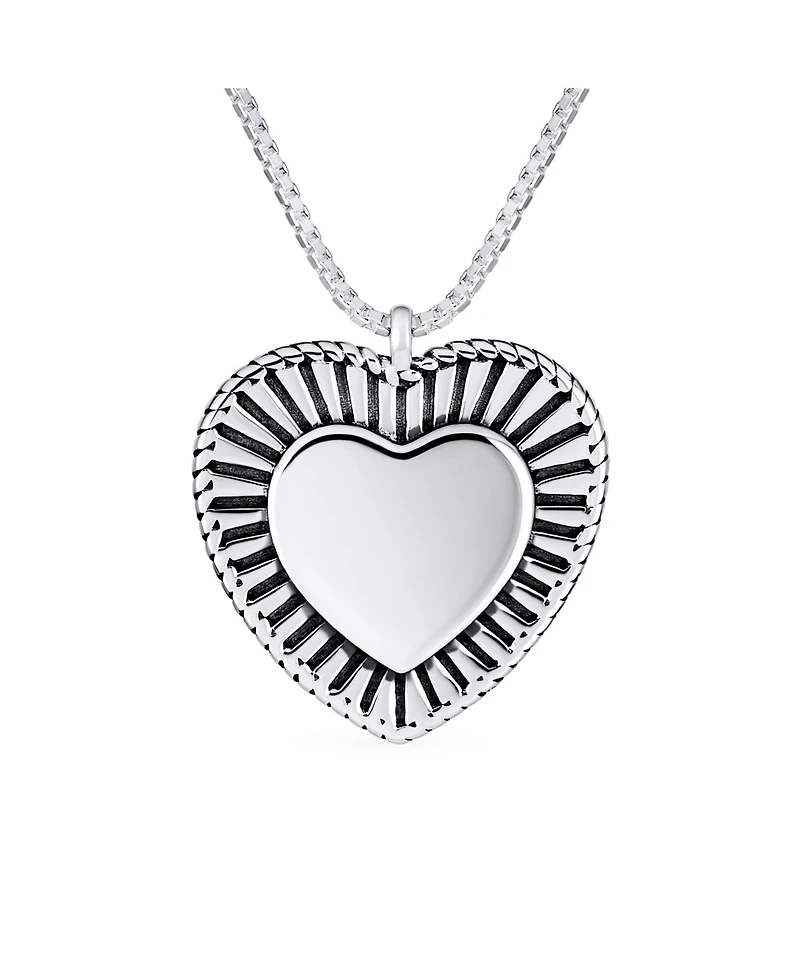 Bling Jewelry Romantic Double Hearts Pendant Necklace Framed Shape Oxidized .925 Sterling Silver Gift