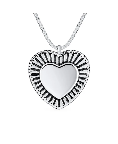Bling Jewelry Romantic Double Hearts Pendant Necklace Framed Shape Oxidized .925 Sterling Silver Gift