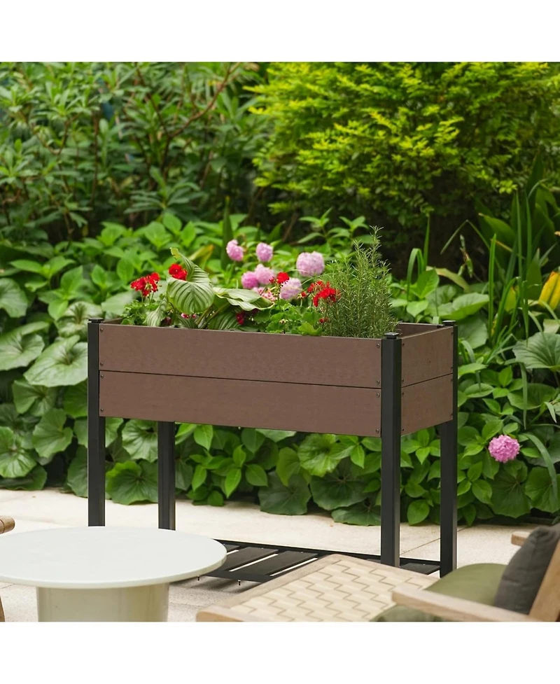 Xo 42" x 33" Hdpe Raised Garden Bed with Legs and Shelf, Elevated Planter Box for Vegetables, Herbs, Patio and Outdoor Use