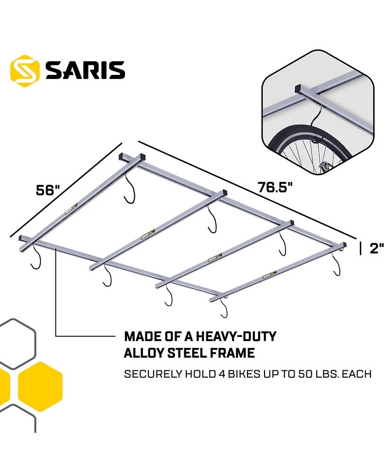 Saris Cycle Glide Ceiling Bike Rack, 4 Bike Capacity Bike Hanging System