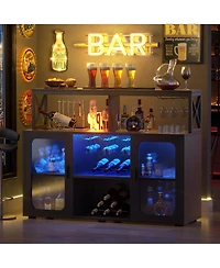 Aheaplus Wine Bar cabinet with Glass Holders and Doors, Buffet Power Outlet