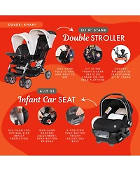 Baby Trend Sit N Stand Travel Double Baby Stroller and Car Seat Combo, Khaki