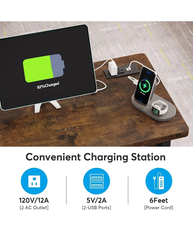 Slickblue Mobile C Table with Power Outlet for Sofa and Bedside Use
