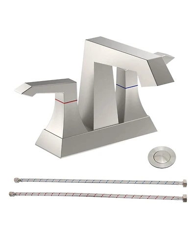 Phying 2-Handle Heavy Duty Bathroom Faucet with Drain and Supply Kits, Modern Style Lavatory Deck Mounted Faucet Brushed Nickel