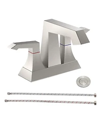 Phying 2-Handle Heavy Duty Bathroom Faucet with Drain and Supply Kits, Modern Style Lavatory Deck Mounted Faucet Brushed Nickel