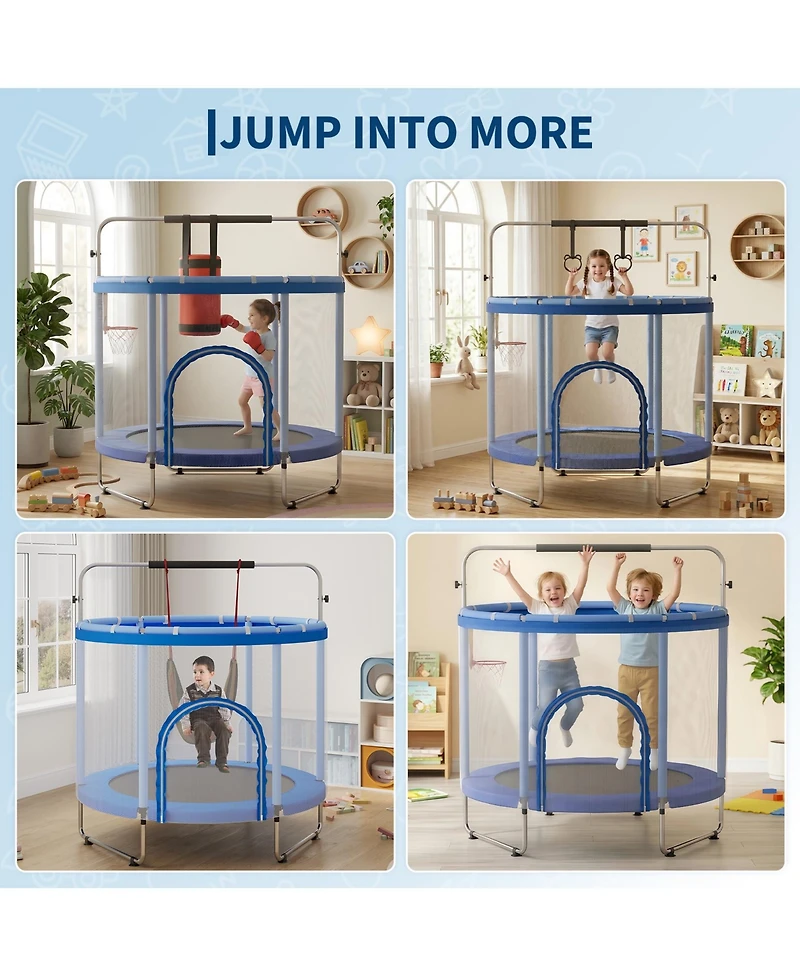 gaomon 60" Kids Trampoline with Safety Enclosure Net and Adjustable Gymnastics Bar - Multi-Toy Set and 440lbs Capacity