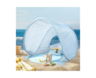 Tiny Land One-Stop Beach Tent Set - Play Tent for Outdoor Fun – Light Blue Gingham