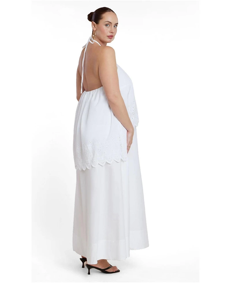 Eloquii Plus Embroidered Eyelet Halter Maxi Dress
