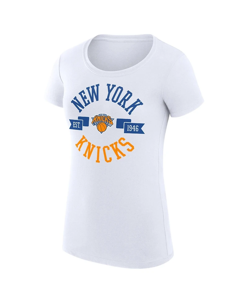 G-iii 4Her by Carl Banks Women's White New York Knicks Super-Slim Fit Lightweight Large City Logo T-Shirt