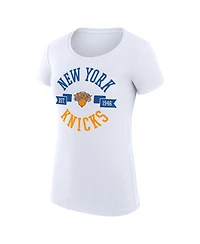 G-iii 4Her by Carl Banks Women's White New York Knicks Super-Slim Fit Lightweight Large City Logo T-Shirt