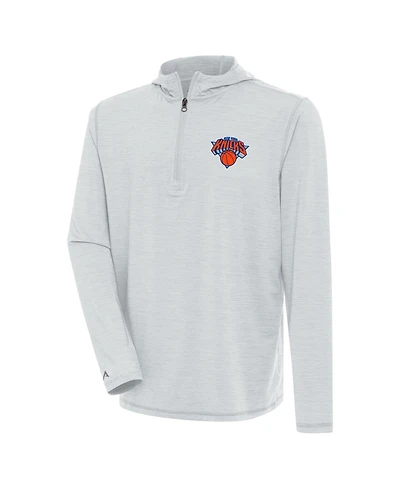 Antigua Men's Heather Gray New York Knicks Tidy Quarter-Zip Lightweight Pullover Sweatshirt