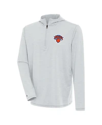 Antigua Men's Heather Gray New York Knicks Tidy Quarter-Zip Lightweight Pullover Sweatshirt