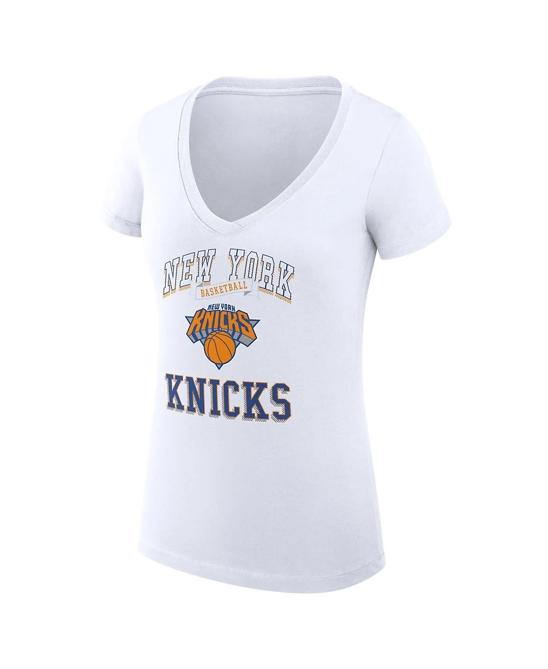 G-iii 4Her by Carl Banks Women's White New York Knicks Super-Slim Fit Lightweight Team Logo V-Neck T-Shirt
