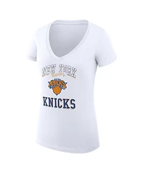 G-iii 4Her by Carl Banks Women's White New York Knicks Super-Slim Fit Lightweight Team Logo V-Neck T-Shirt