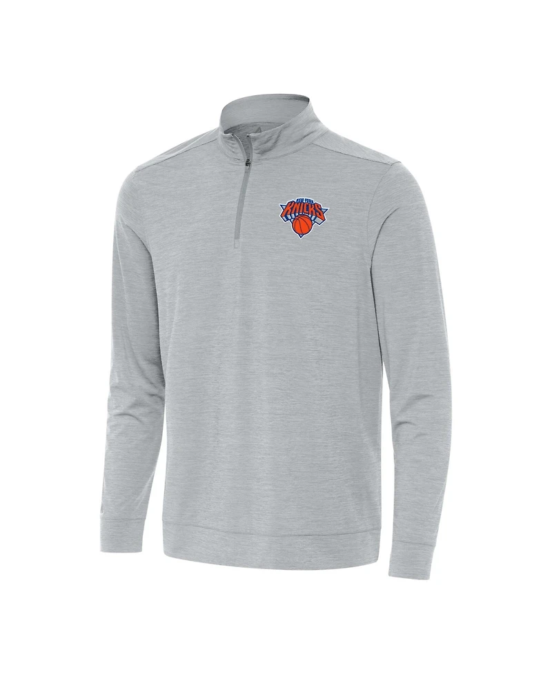 Antigua Men's Heather Gray New York Knicks Bright Quarter-Zip Sweatshirt