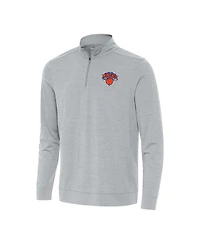 Antigua Men's Heather Gray New York Knicks Bright Quarter-Zip Sweatshirt