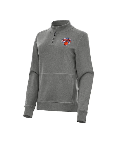 Antigua Women's Heather New York Knicks Crush Quarter-Zip Fleece Sweatshirt