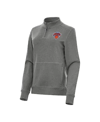 Antigua Women's Heather New York Knicks Crush Quarter-Zip Fleece Sweatshirt