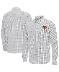 Antigua Men's Gray New York Knicks Ellis Woven Tri-Blend Button-Down Shirt