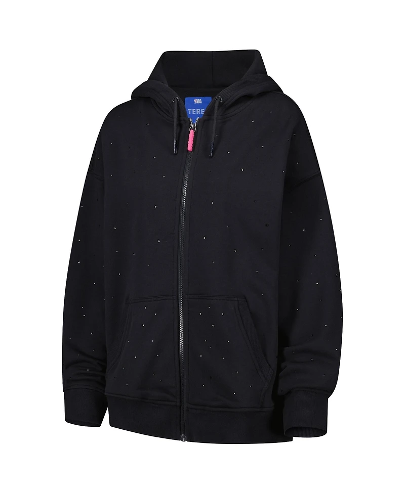 Terez Women's Black New York Knicks Oversized Allover Gemstone Full-Zip Hoodie