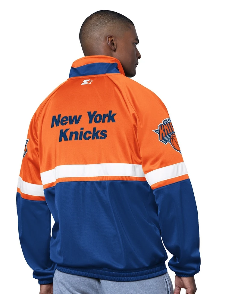 Starter Men's Blue/White New York Knicks The Veteran Tricot Track Raglan Full-Zip Jacket