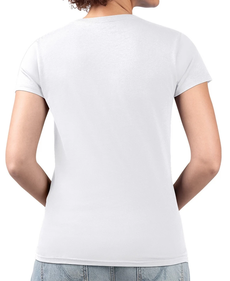 G-iii 4Her by Carl Banks Women's White New York Knicks Super-Slim-Fit Metallic Drop Lightweight V-Neck T-Shirt