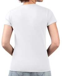 G-iii 4Her by Carl Banks Women's White New York Knicks Super-Slim-Fit Metallic Drop Lightweight V-Neck T-Shirt