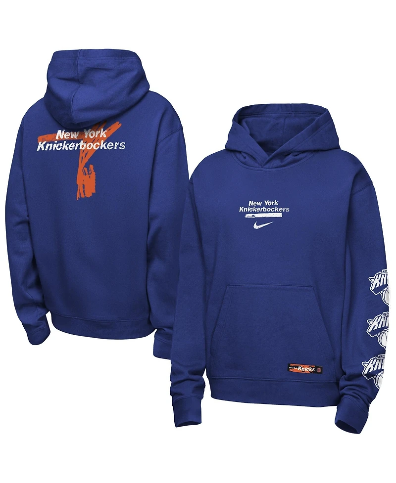 Nike Big Boys and Girls Blue New York Knicks Courtside Club Premiere Hoodie