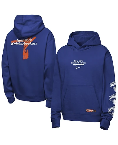 Nike Big Boys and Girls Blue New York Knicks Courtside Club Premiere Hoodie