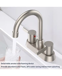 Phying 2 Handles Bathroom Sink Faucet, Brushed Nickel Centerset Rv Bathroom Faucets for 3 Hole