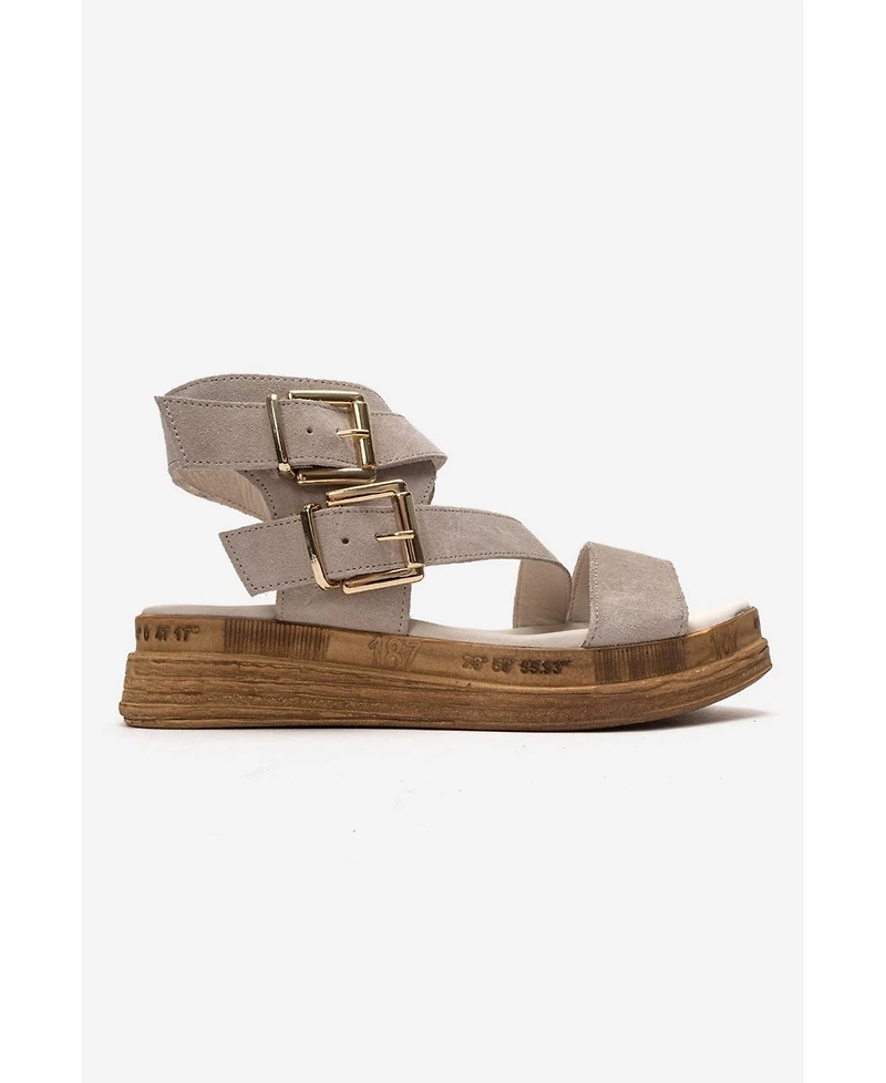 Forever & Always Shoes Women's Lorentis Leather Double Buckle Sandal