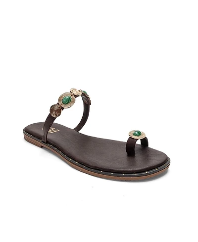 Forever & Always Shoes Women's Martinez Leather Thong Sandal