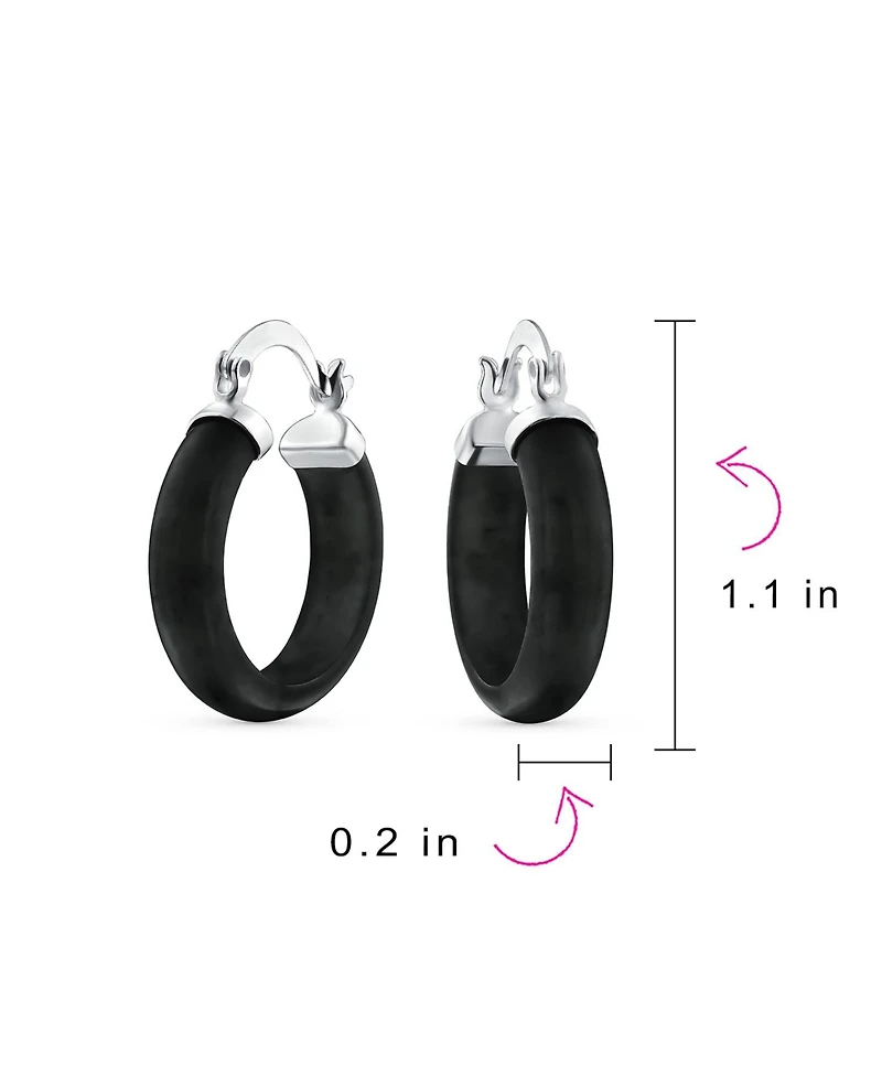 Bling Jewelry Classic Stone Turquoise Onyx Round Tube Hoop Earrings .925 Sterling Silver .75 Inch Diameter