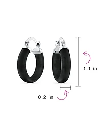Bling Jewelry Classic Stone Turquoise Onyx Round Tube Hoop Earrings .925 Sterling Silver .75 Inch Diameter