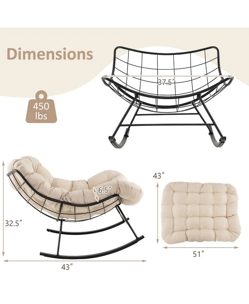 Gouun Oversized Rocking Egg Chair with 6.5 in Thick Padded Cushion for Patio and Porch