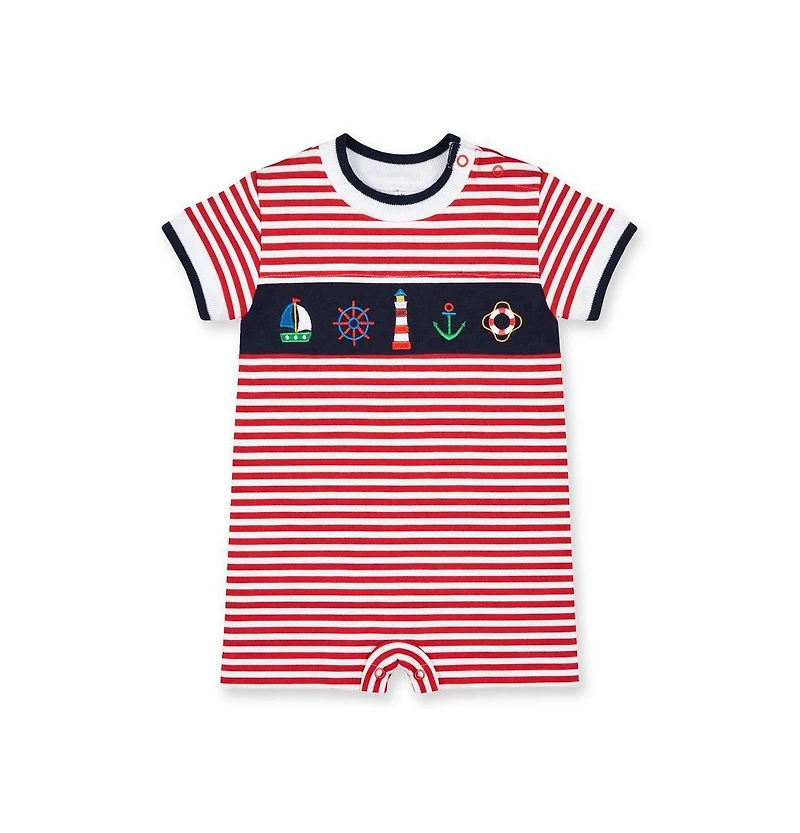 Florence Eiseman Baby Boy Stripe Knit Shortall With Nautical Applique