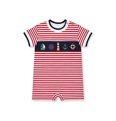 Florence Eiseman Baby Boy Stripe Knit Shortall With Nautical Applique
