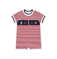 Florence Eiseman Baby Boy Stripe Knit Shortall With Nautical Applique