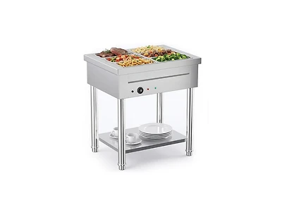 Aecojoy Commercial Food Warmer 1500W Electric Steam Table with 4x10QT Pans and Shelf