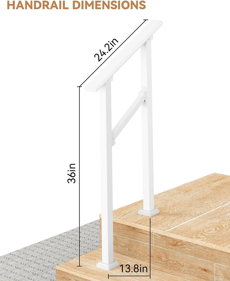 gaomon Heavy-Duty Metal Stair Handrail for 1-5 Outdoor Steps Adjustable Height Aluminum and Wrought Iron White Safety and Stability