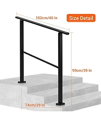 gaomon 3-Step Outdoor Stair Handrail Matte Metal Railing Kit Adjustable Height Concrete and Wooden Steps Installation
