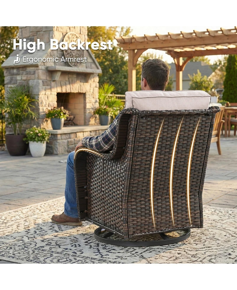 Pocassy Outdoor Swivel Chairs Set of 2,Patio Wicker Rocker Chairs,All Weather Patio Conversation Furniture Set, Ideal for Porch Balcony Deck Yard