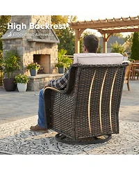 Pocassy Outdoor Swivel Chairs Set of 2,Patio Wicker Rocker Chairs,All Weather Patio Conversation Furniture Set, Ideal for Porch Balcony Deck Yard