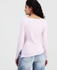 Madden Girl Juniors' Ruched Boat Neck Long Sleeve Top