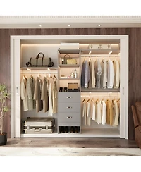 Aheaplus Closet System with 3 Hanging Rods, 3 Drawers and 3 Shelving Tower, 5-8 Feet Walk-in Closet Organizer