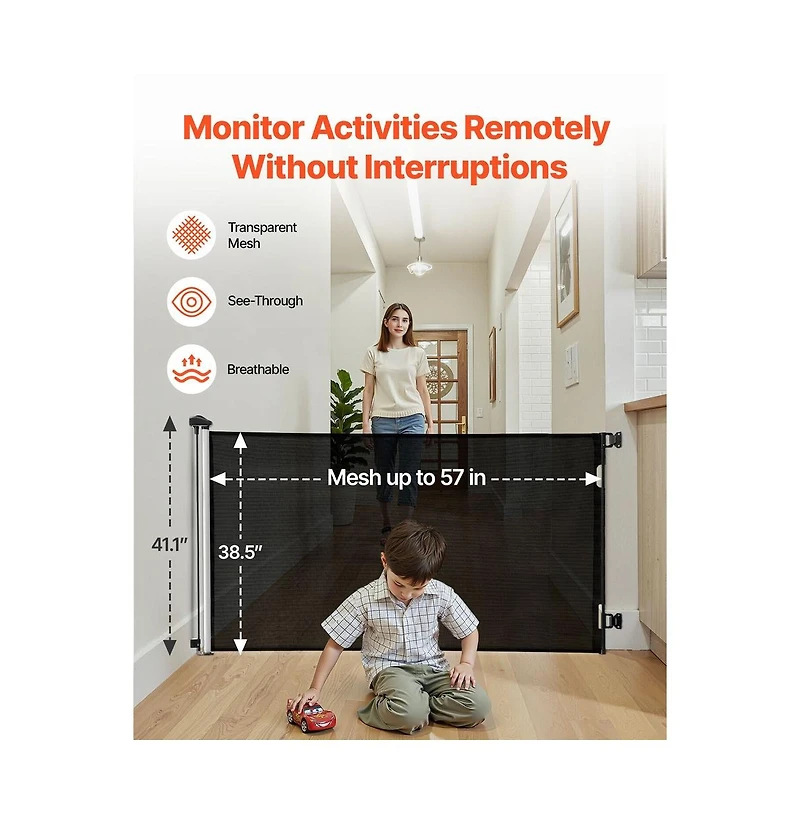 Ruie Retractable Mesh Pet Gate 57 in Extra Wide 38.5 in Tall for Stairs Hallways