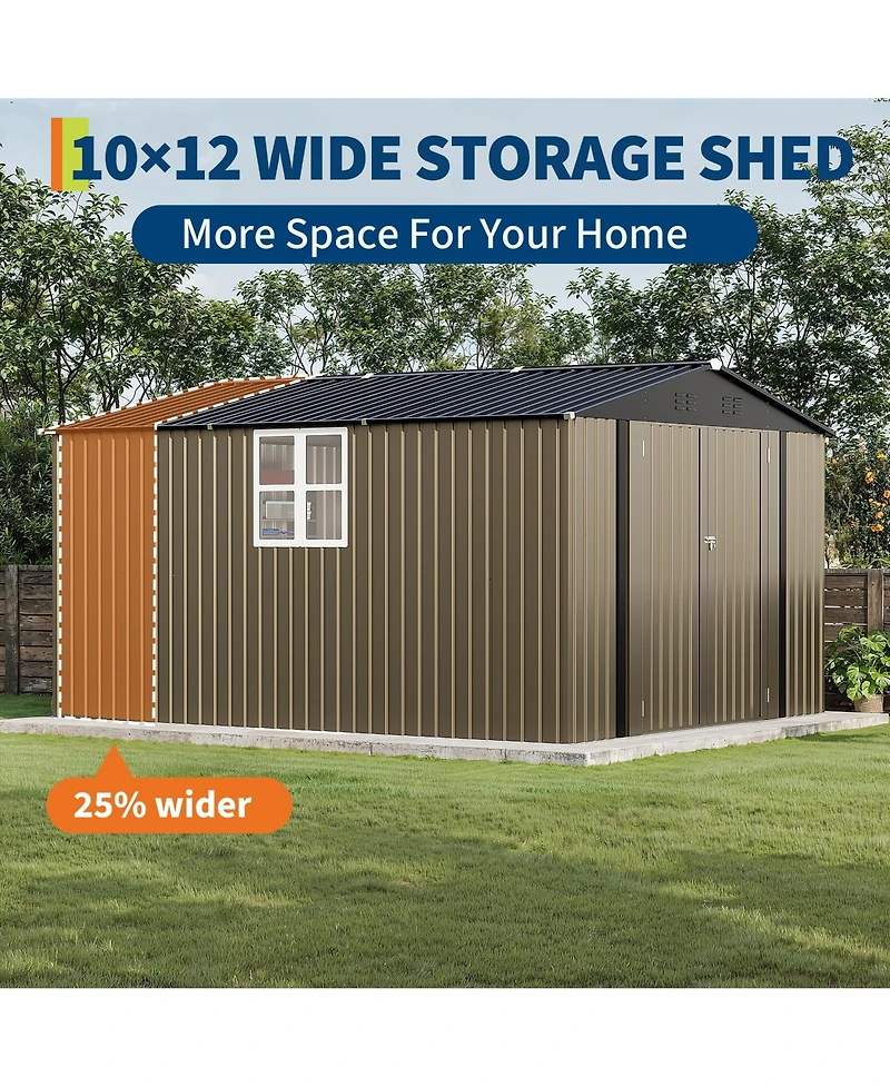 GarveeLife Outdoor Metal Storage Shed with Floor Frame Clear Window and Lockable Doors for Garden Backyard and Patio Use