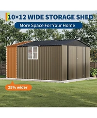 GarveeLife Outdoor Metal Storage Shed with Floor Frame Clear Window and Lockable Doors for Garden Backyard and Patio Use