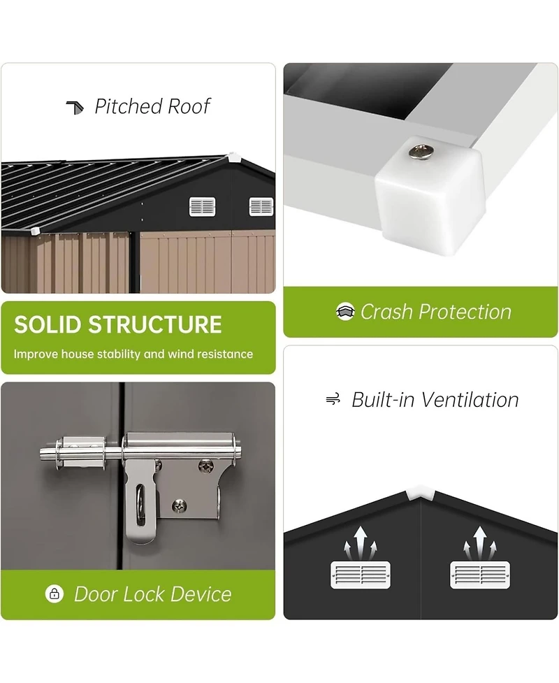 GarveeLife Waterproof Outdoor Metal Storage Shed Kit With Updated Frame Structure And Lockable Double Door For Backyard Garden Patio Use