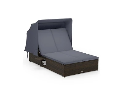 Boyel Living Patio Double Chaise Lounge with Shade Cushions and Folding Side Trays